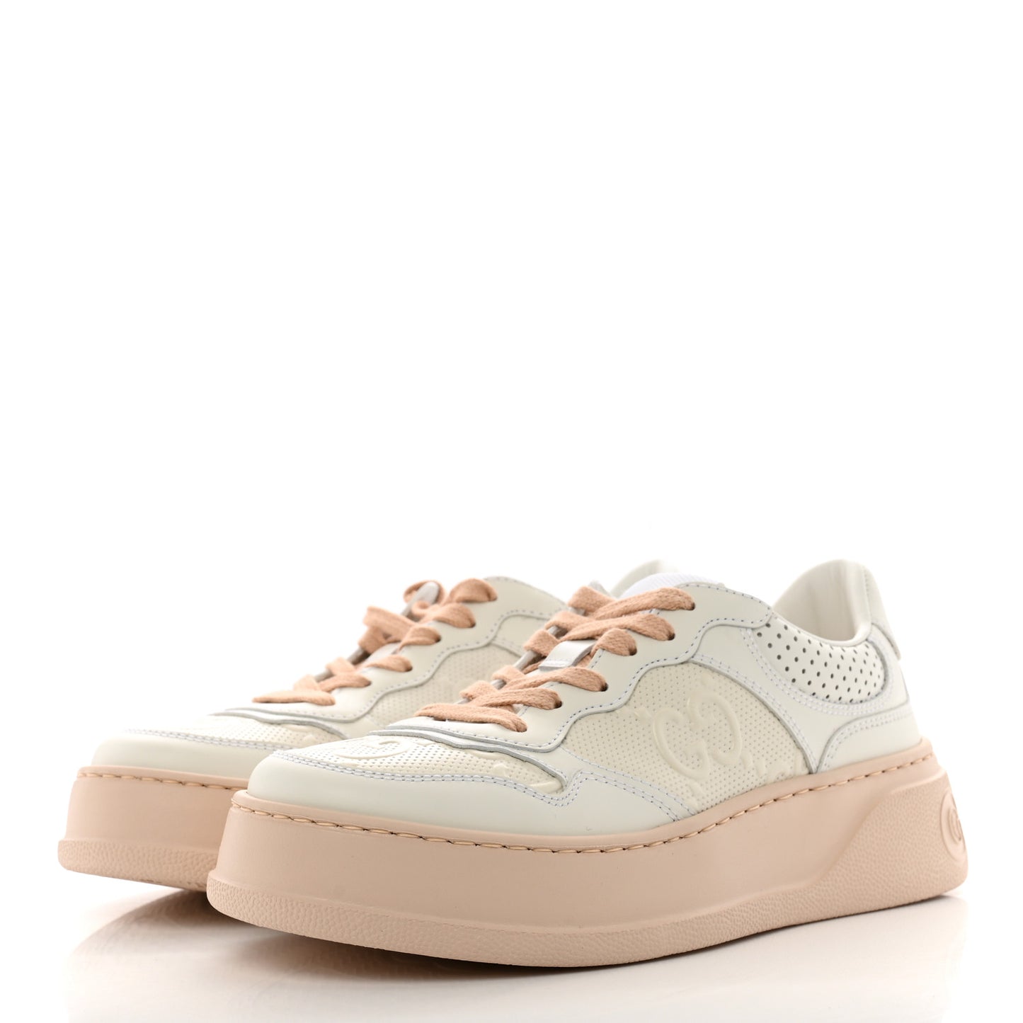 Calfskin GG Tennis Embossed Womens Platform 55mm Sneakers 35 White