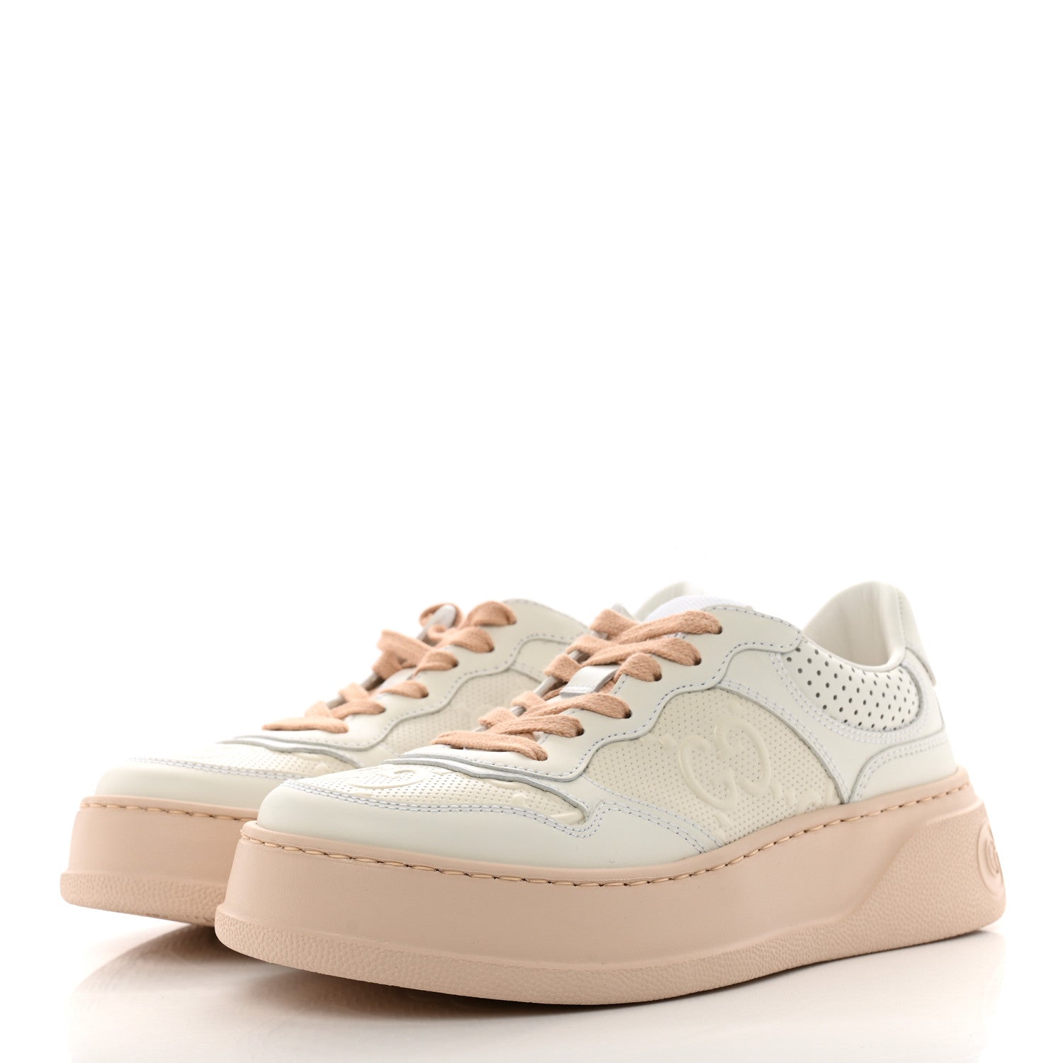 Gucci Calfskin GG Tennis Embossed Womens Platform 55mm Sneakers 35 White 4 of 10