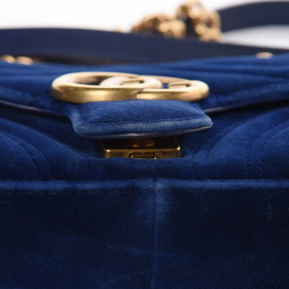 Gucci Velvet Matelasse Mini GG Marmont Shoulder Bag Cobalt Blue 9 of 12