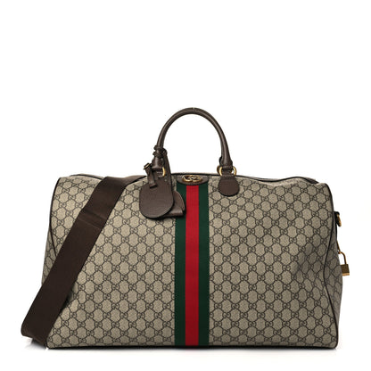 Gucci GG Supreme Monogram Textured Dollar Calfskin Web Large Savoy Duffle Bag Beige Ebony New Acero 1 of 9