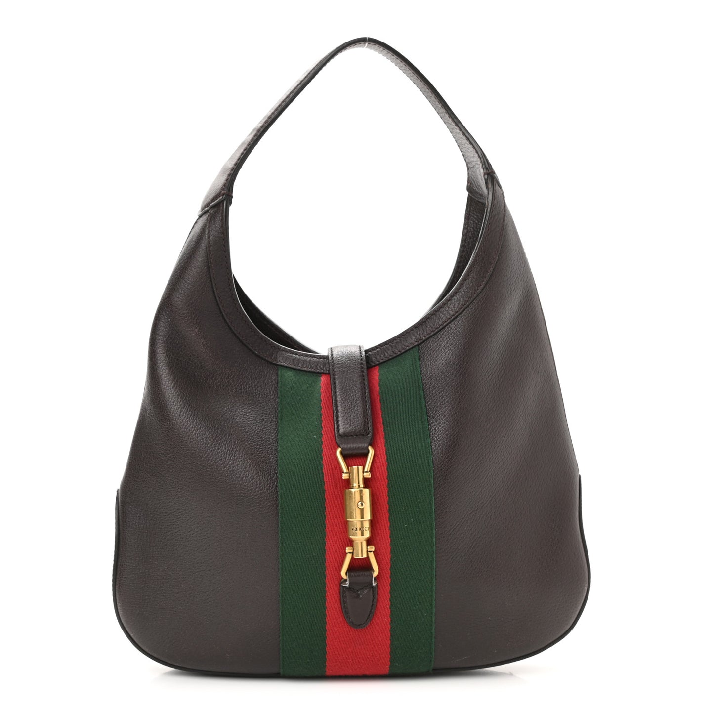 Soft Grained Calfskin Web Medium Jackie Hobo Dark Brown
