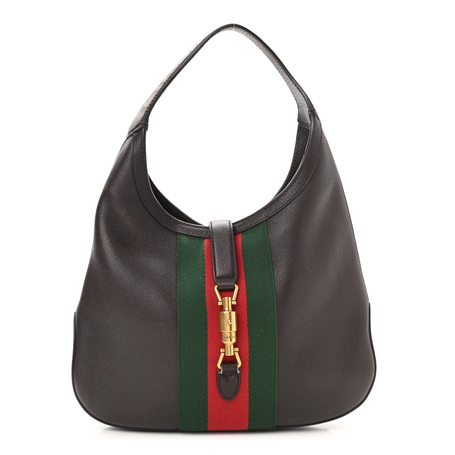 Gucci Soft Grained Calfskin Web Medium Jackie Hobo Dark Brown 2 of 11