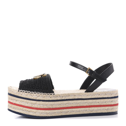 Gucci Cotton Malaga Kid Crochet Pearly GG Lilibeth Espadrille Platform Sandals 38 Black 1 of 14