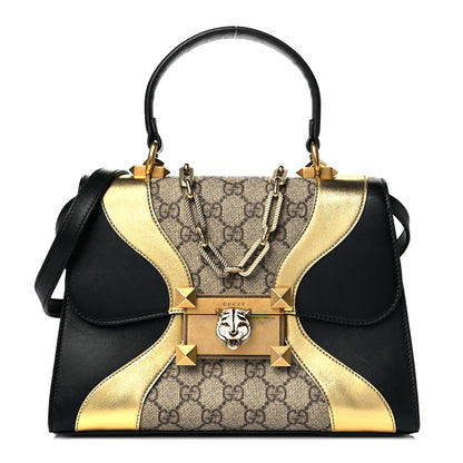 Gucci GG Supreme Monogram Small Osiride Top Handle Bag Black Gold 1 of 14