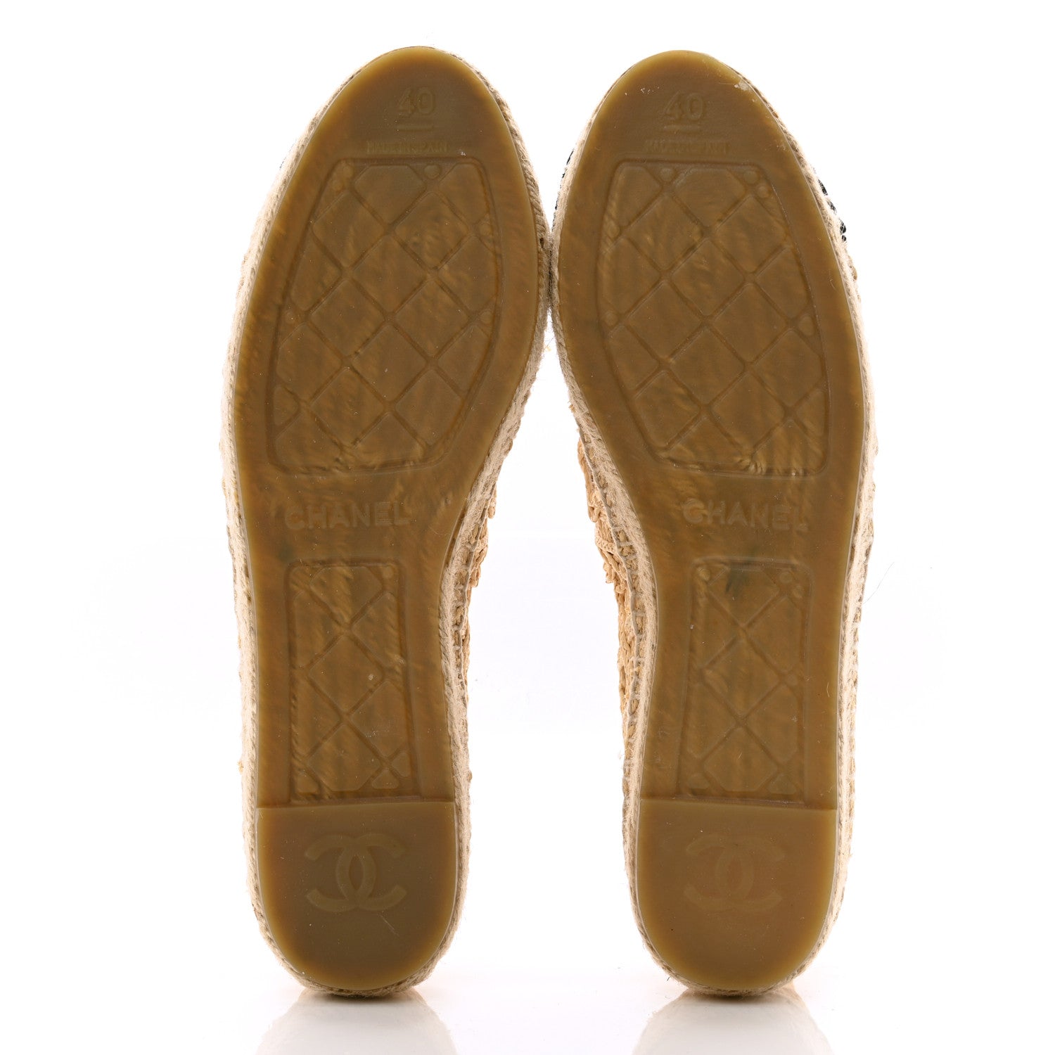 Chanel Woven Fabric Grosgrain CC Espadrilles 40 Beige Black 5 of 9