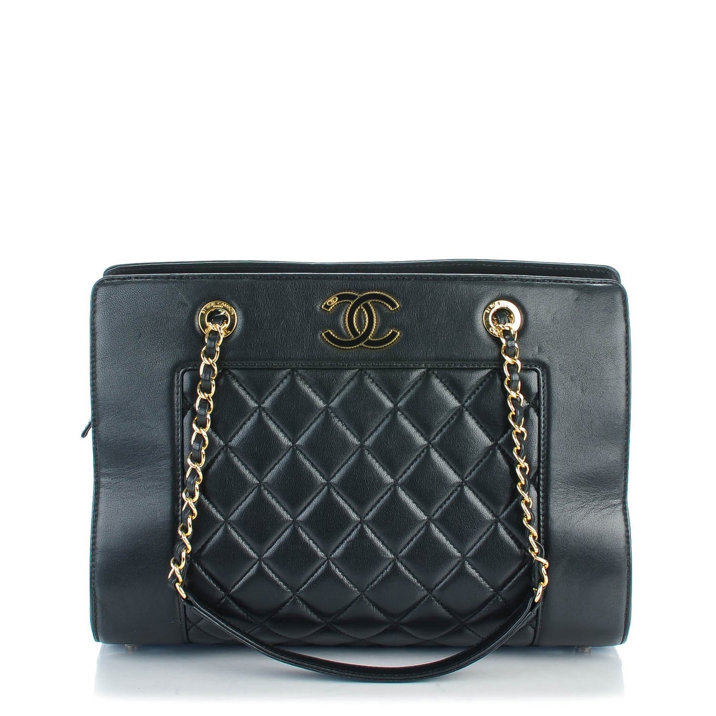 Sheepskin Quilted Mademoiselle Vintage Shopping Tote Black