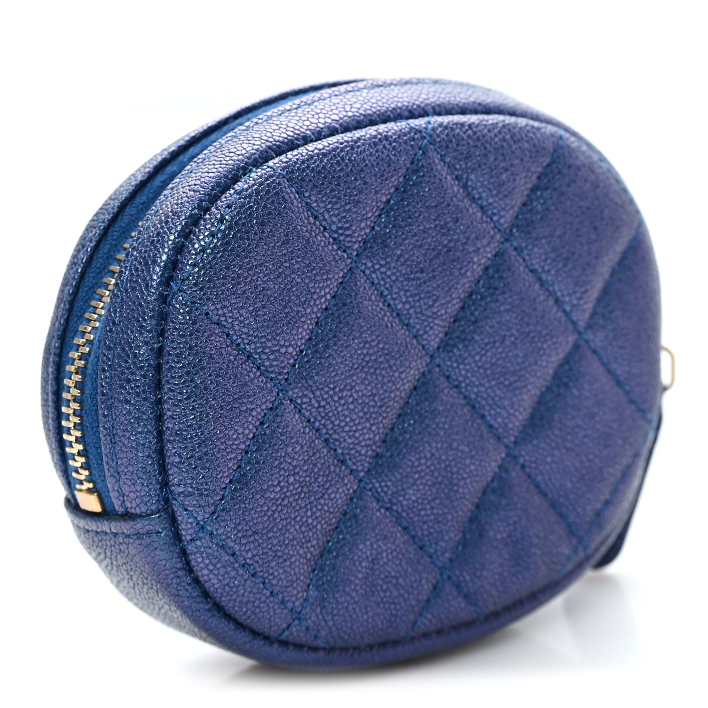 Iridescent Caviar Quilted Zip Around Classic Coin Purse Blue