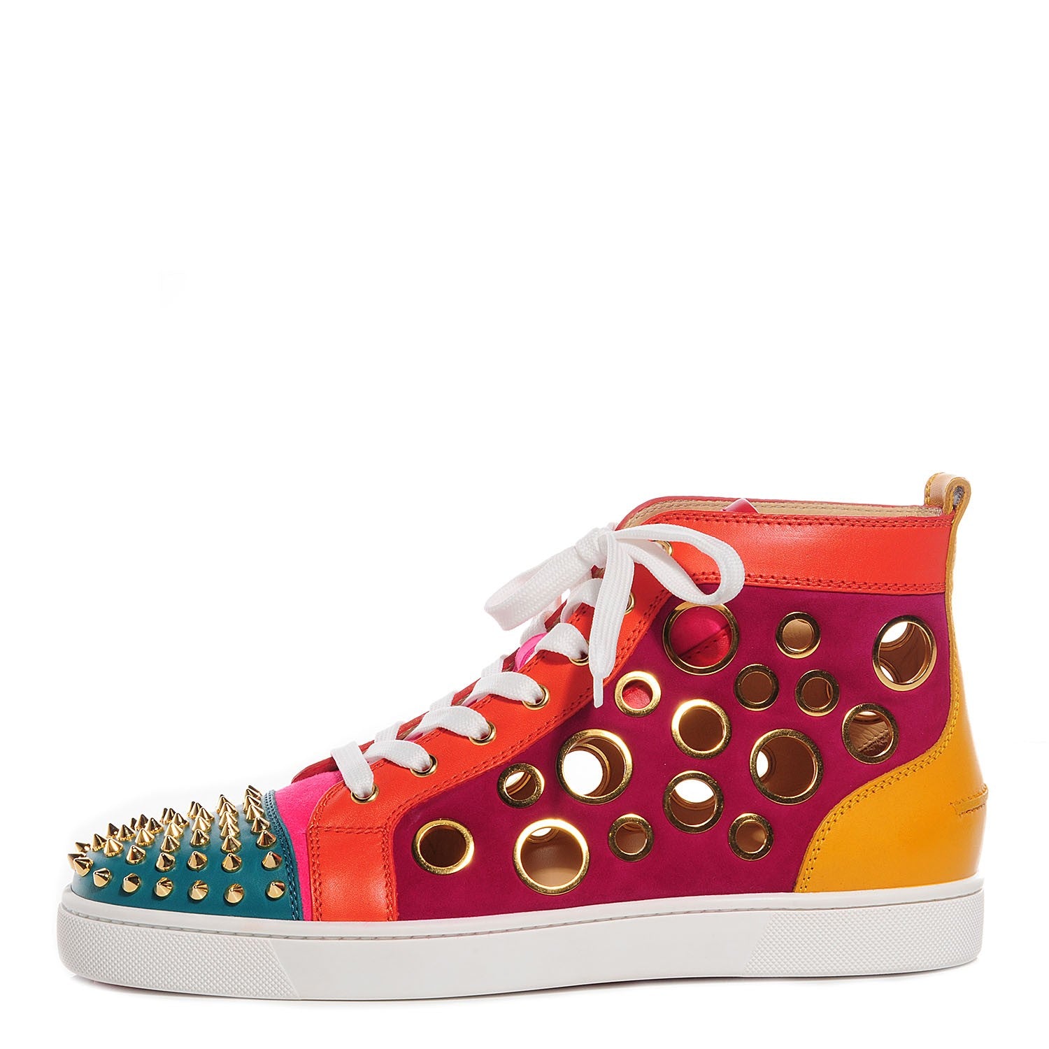 Christian Louboutin Mens Calf Suede Bubble Spike Flat Sneakers 43.5 Multicolor Gold 1 of 6