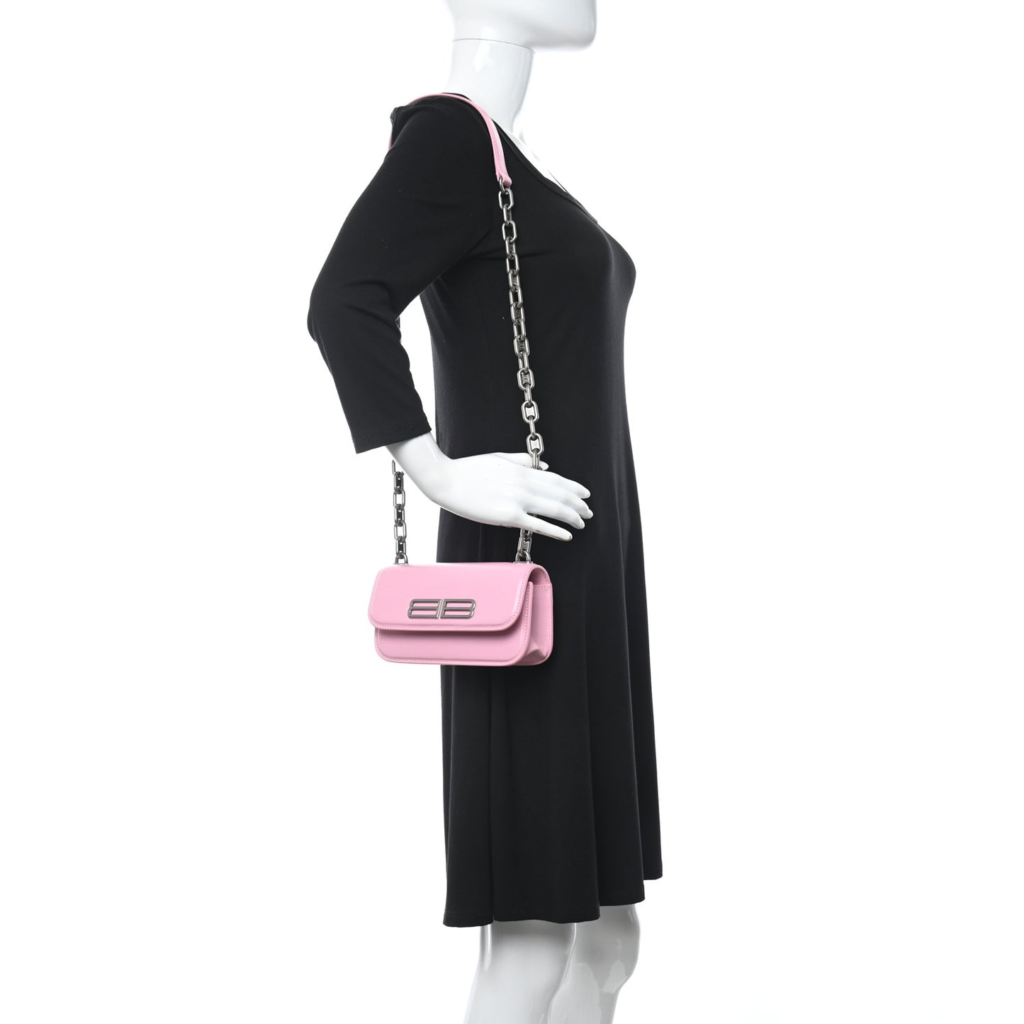 Calfskin Stripe Embossed Gossip Chain Bag XS Candy Pink