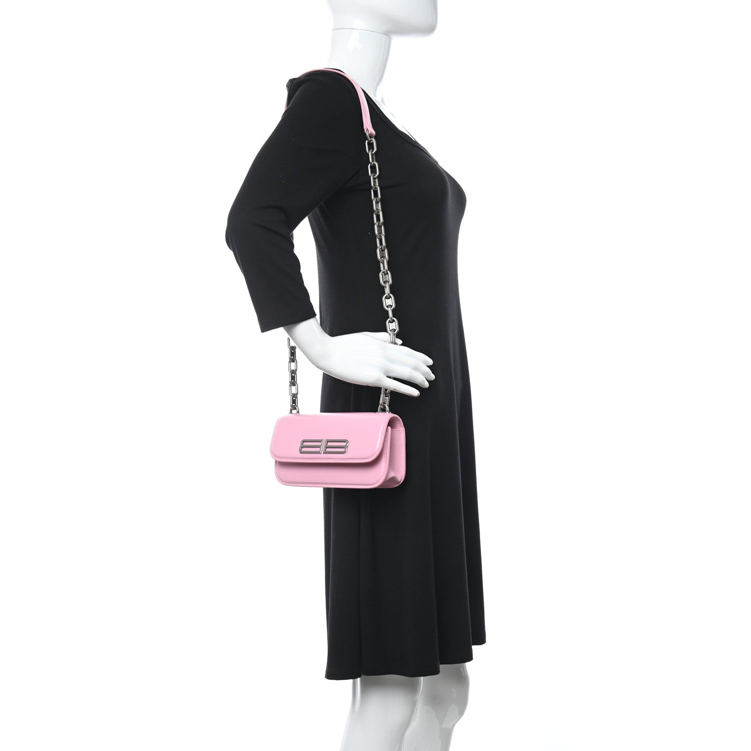 Balenciaga Calfskin Stripe Embossed Gossip Chain Bag XS Candy Pink 2 of 10