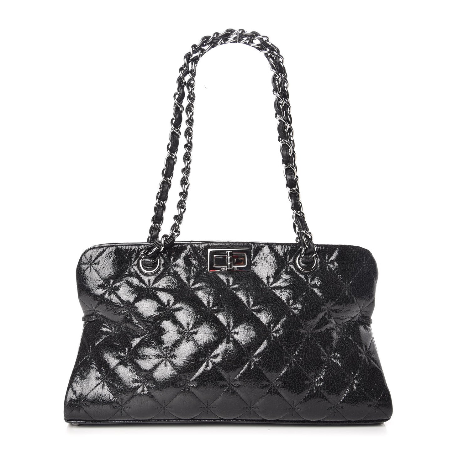 Glazed Crackled Calfskin Small Reissue Tote Black