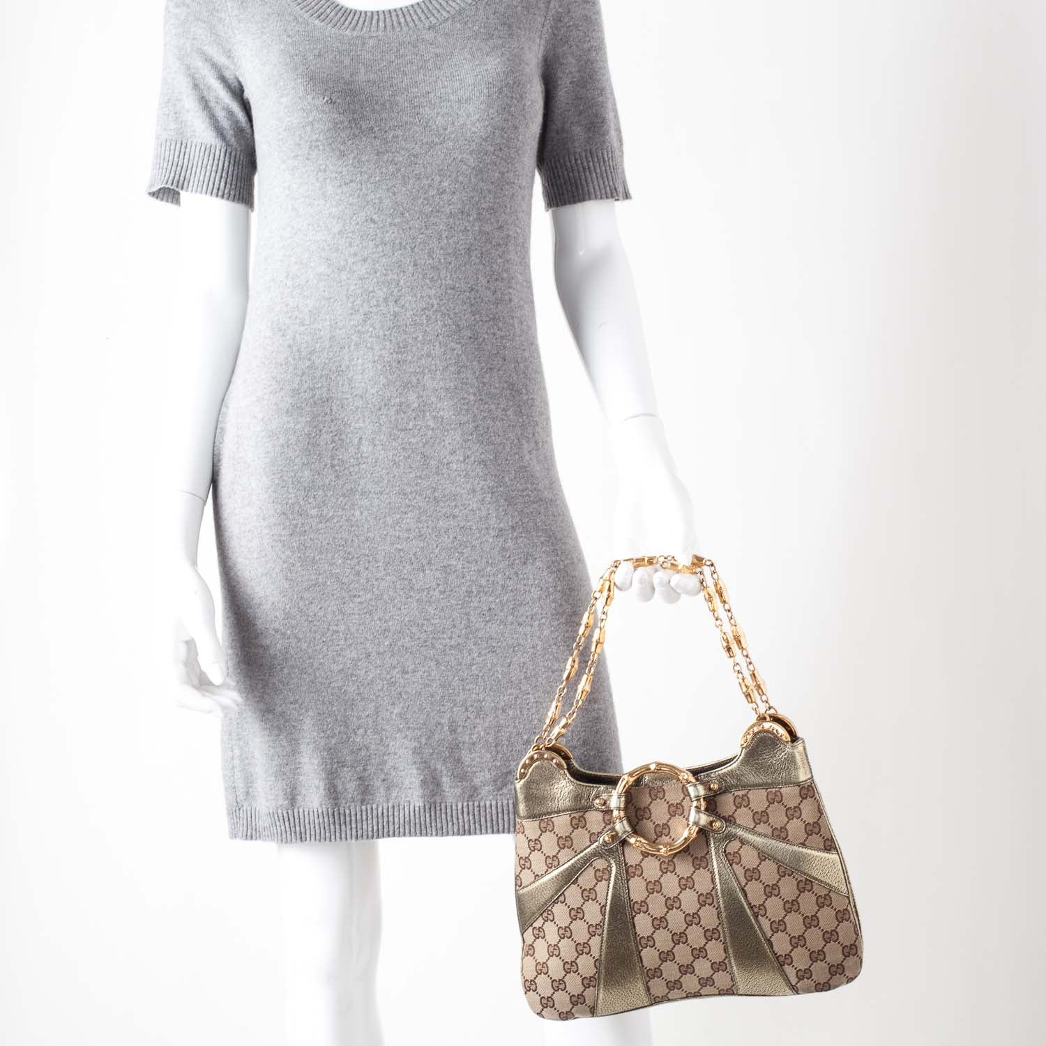 Gucci Monogram Bamboo Chain Shoulder Bag Metallic 2 of 9