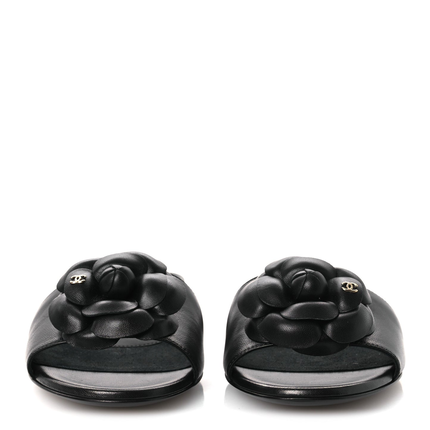 Lambskin Camellia Sandal Mules 37.5 Black