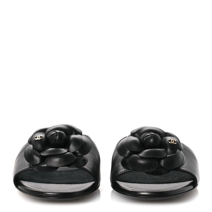 Chanel Lambskin Camellia Sandal Mules 37.5 Black 3 of 11