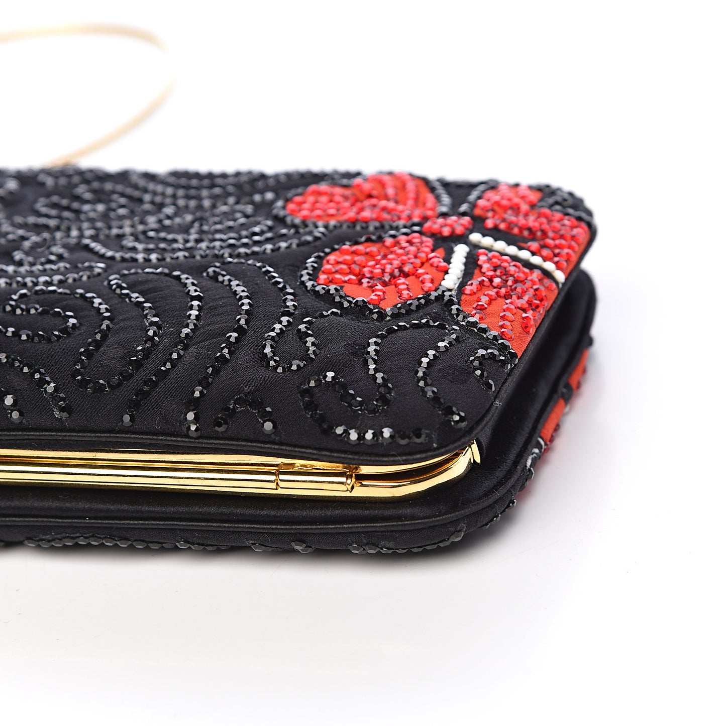 Fabric Crystal Flower Clutch Black