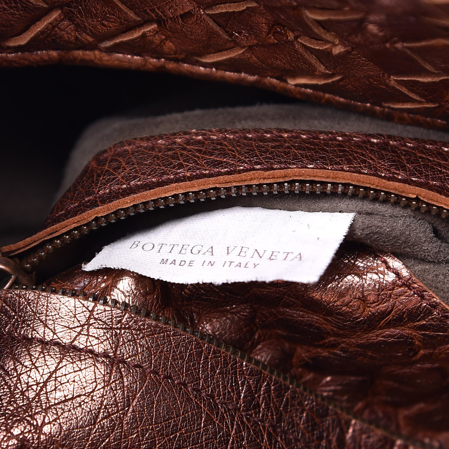 Bottega Veneta Metallic Ostrich Intrecciato Hobo Copper 8 of 15