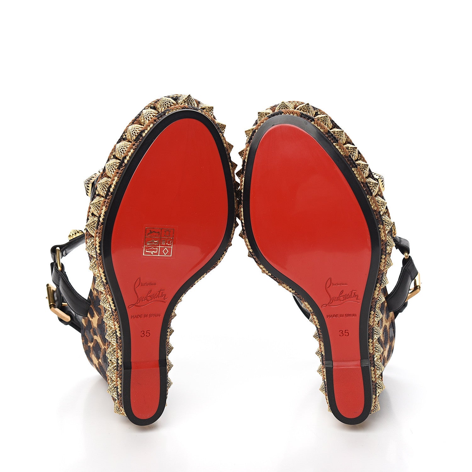Christian Louboutin Nappa Silk Leopard Pira Ryad 110 Wedge Sandals 35 Black Marron 5 of 8