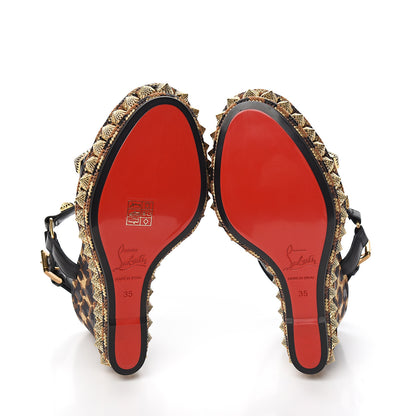 Christian Louboutin Nappa Silk Leopard Pira Ryad 110 Wedge Sandals 35 Black Marron 5 of 8