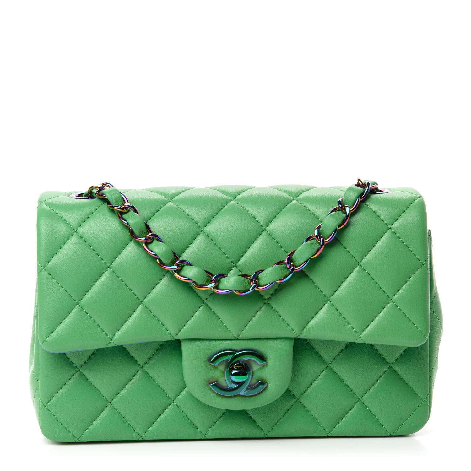 Chanel Lambskin Quilted Mini Rectangular Flap Green Blue 1 of 10
