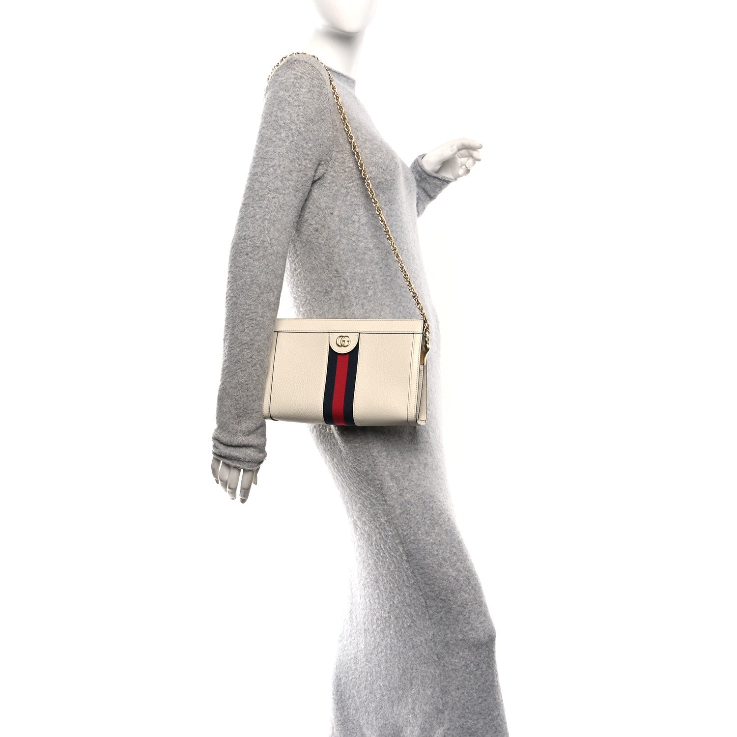Gucci Textured Calfskin Web Small Ophidia Chain Shoulder Bag Mystic White 2 of 10
