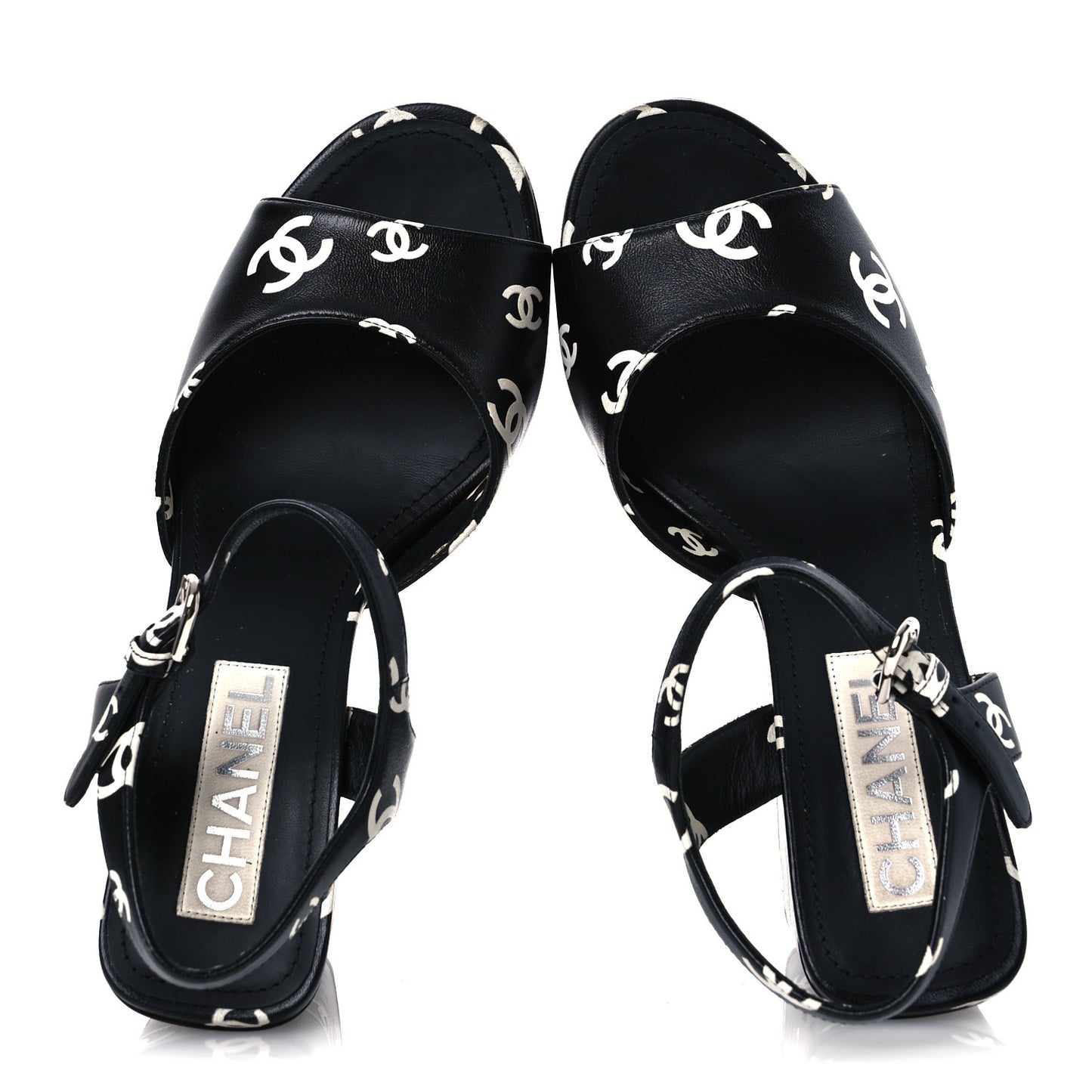 Printed Lambskin Coco Beach Platform Sandals 39 Black White