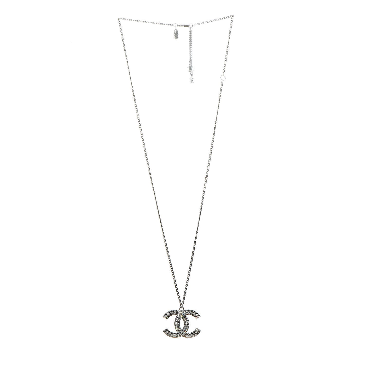 Chanel Baguette Crystal CC Necklace Silver 3 of 6
