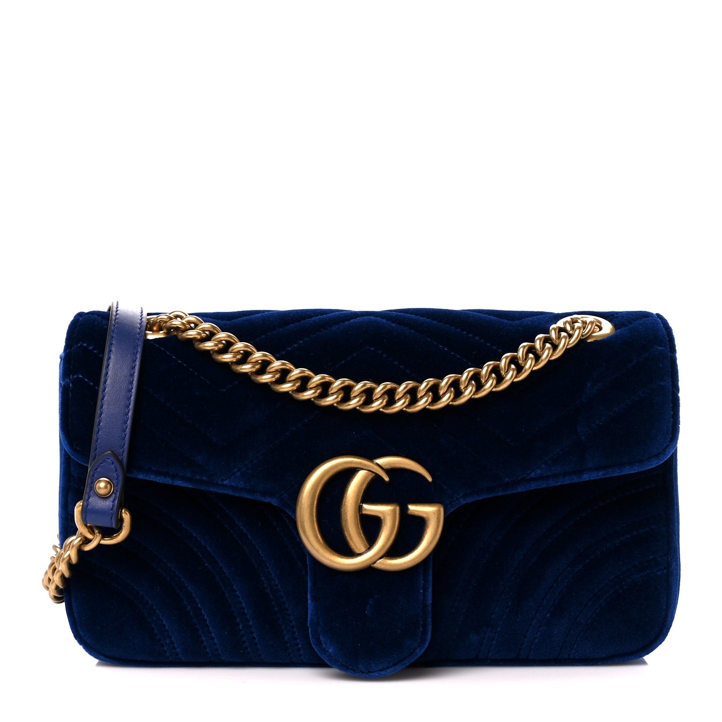 Velvet Matelasse Small GG Marmont Shoulder Bag Cobalt Blue