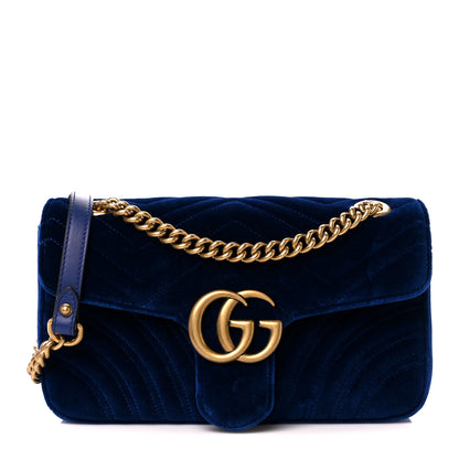 Gucci Velvet Matelasse Small GG Marmont Shoulder Bag Cobalt Blue 1 of 12