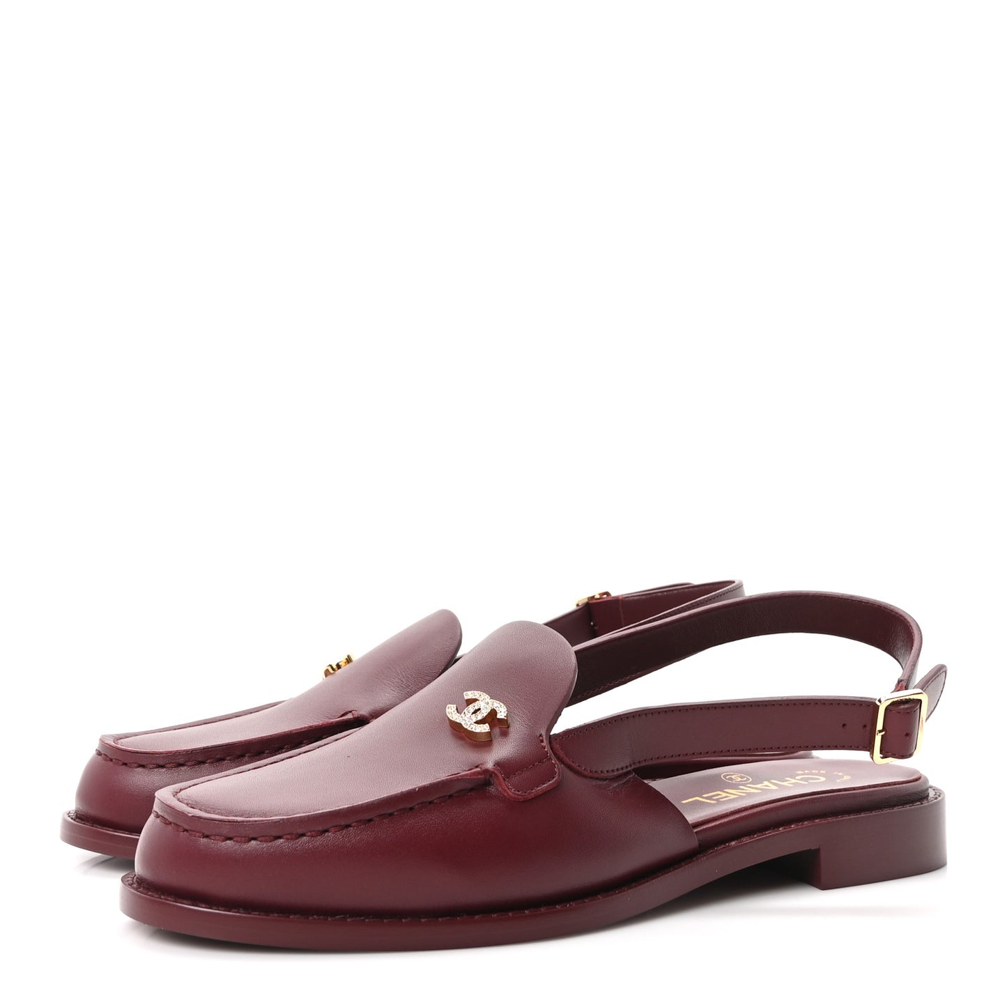 Calfskin Crystal Slingback Loafers 38.5 Dark Burgundy