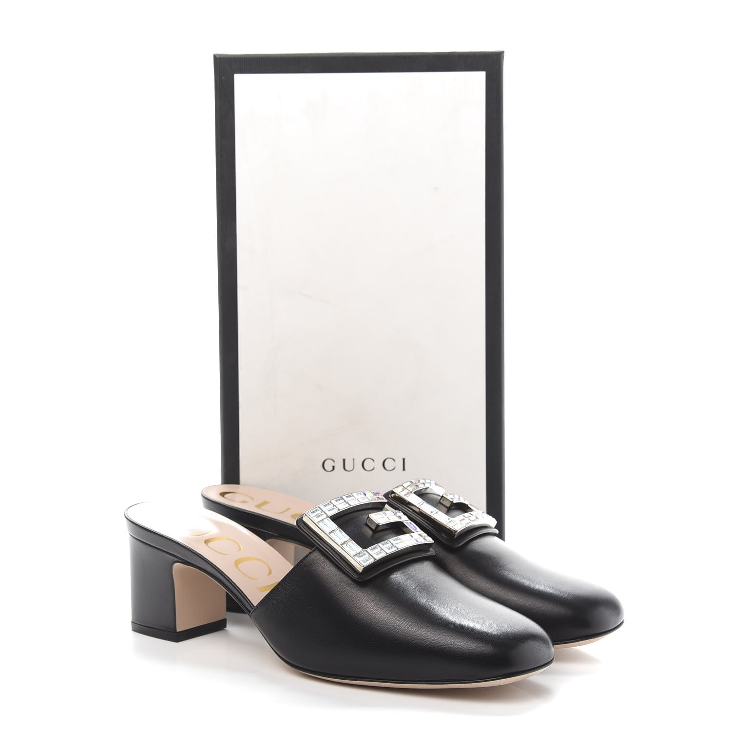 Gucci Malaga Kid Crystal Square G Madelyn Mules 39.5 Black 8 of 8