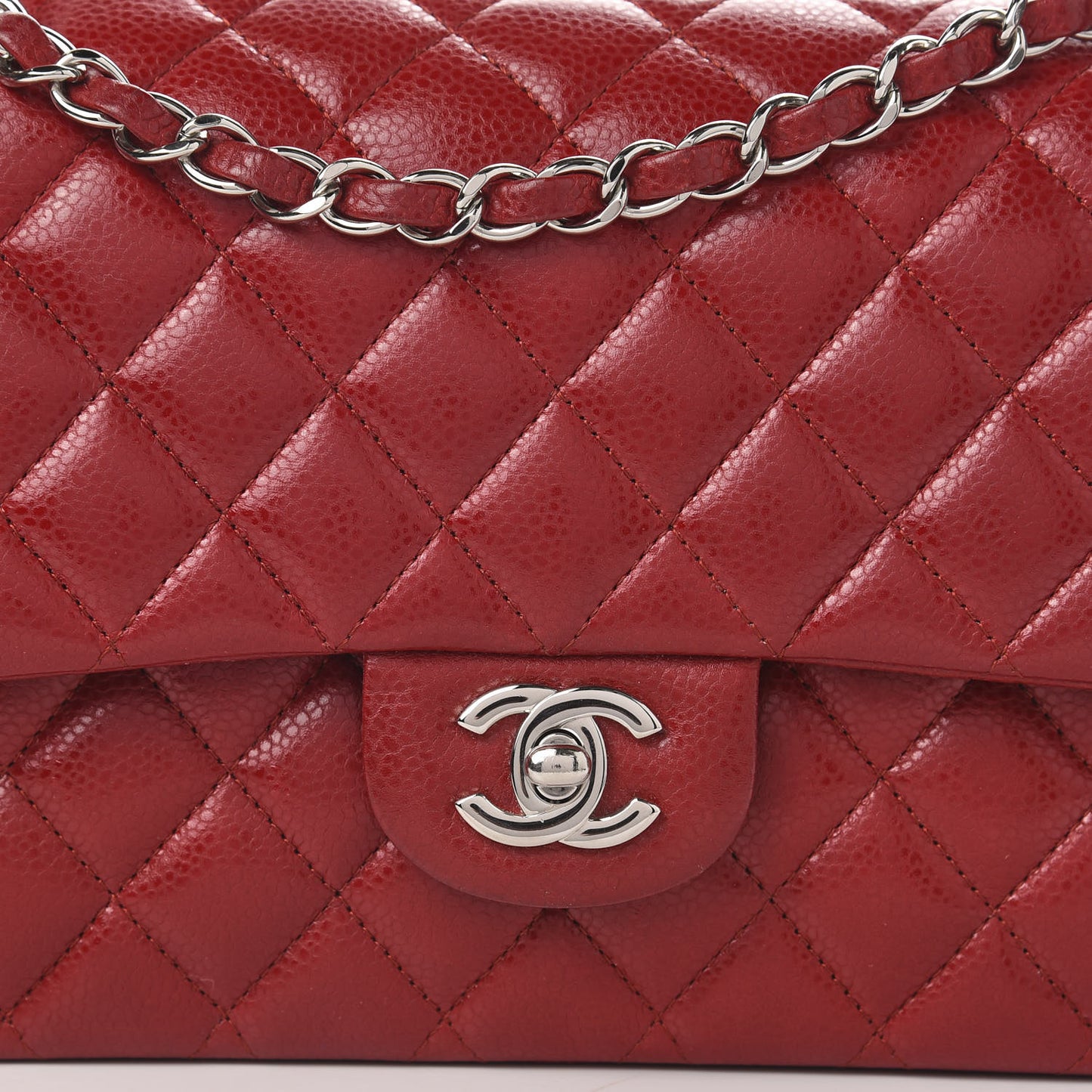 Caviar Quilted Medium Double Flap Red