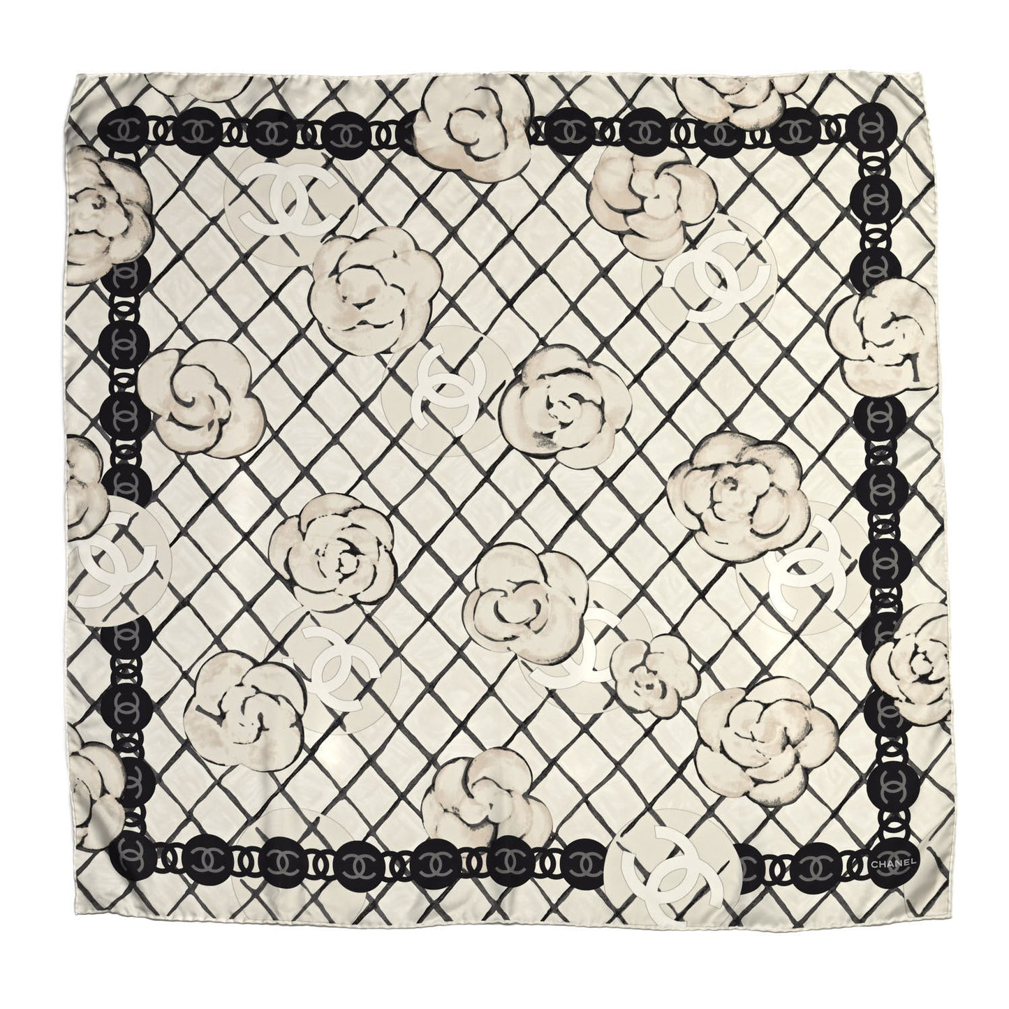 Silk Camellia CC Square Scarf Ivory