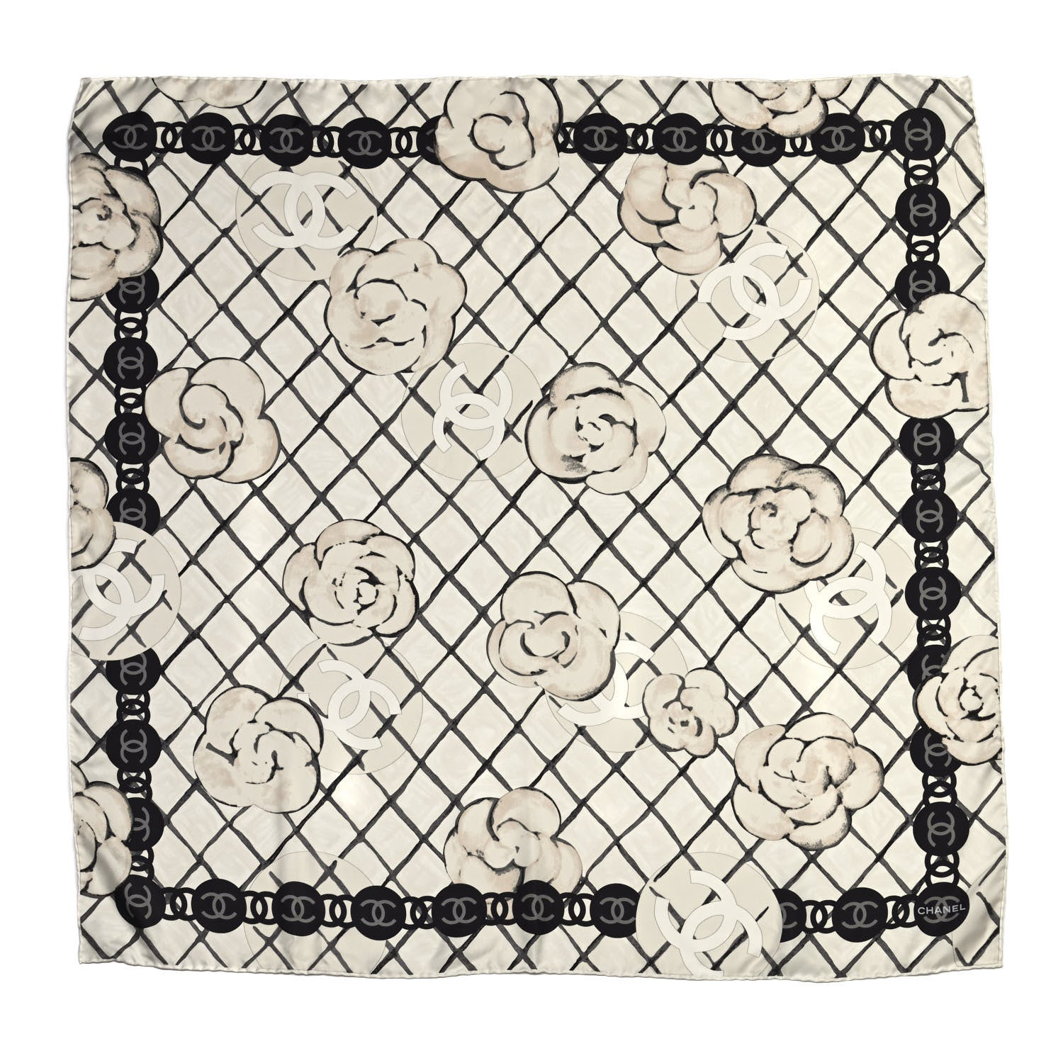 Chanel Silk Camellia CC Square Scarf Ivory 1 of 4