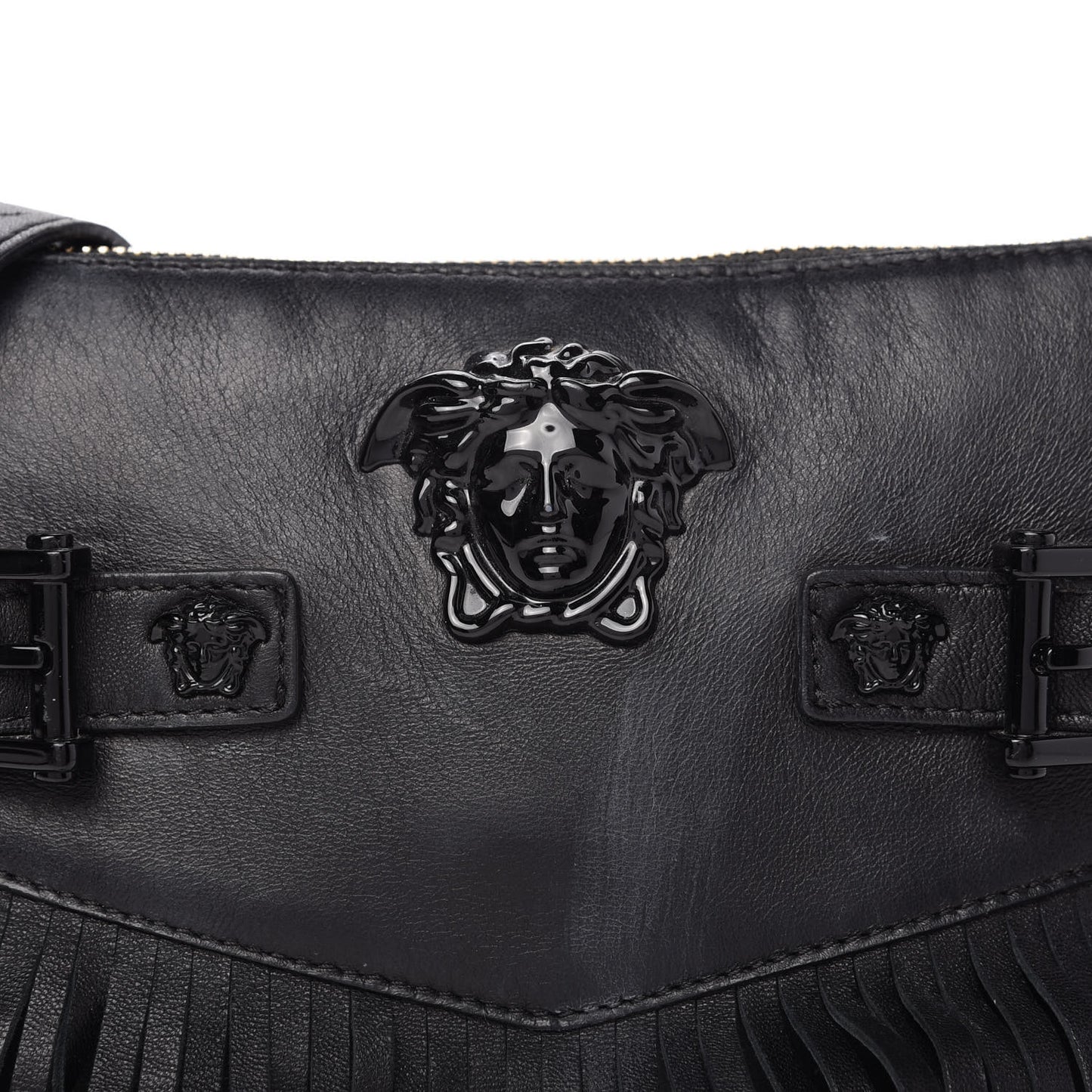 Calfskin Palazzo Fringe Crossbody Bag Black