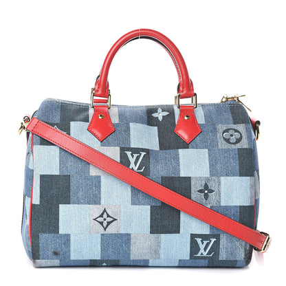 Louis Vuitton Denim Damier Monogram Patchwork Speedy Bandouliere 30 Blue Rouge 1 of 11