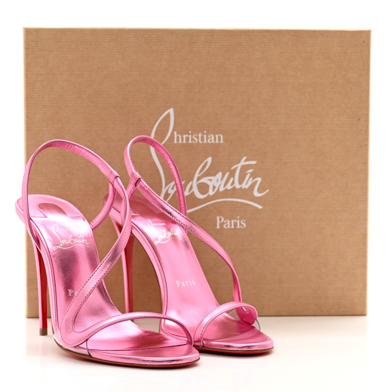 Christian Louboutin Kid Laminato Satin PVC Rosalie 100 Sandals 38 Glam 9 of 9