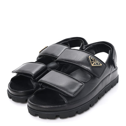 Prada Nappa Quilted Padded Slingback Sandals 37 Black 4 of 10