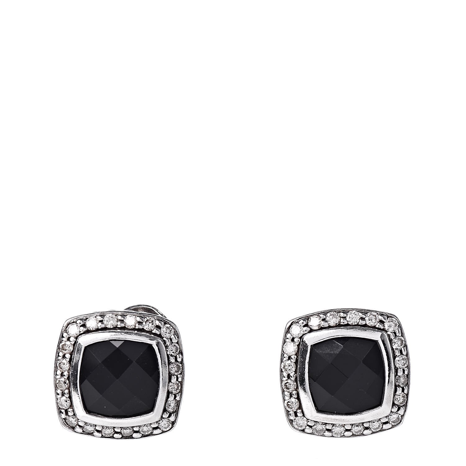 David Yurman Sterling Silver Diamond Black Onyx 7mm Petite Albion Earrings 1 of 4
