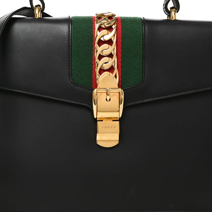 Gucci Calfskin Medium Sylvie Top Handle Bag Black 8 of 10