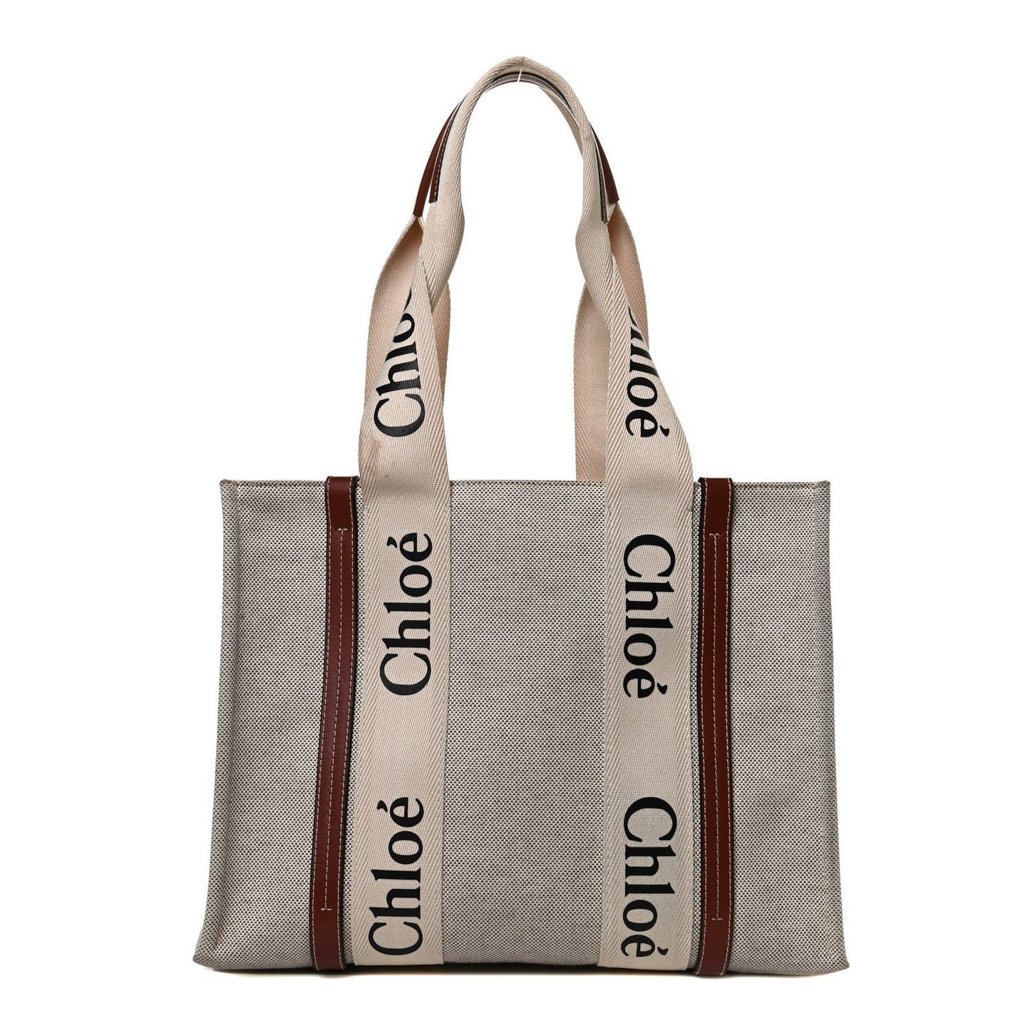 Cotton Calfskin Medium Woody Ribbon Tote White Brown