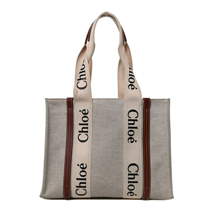Chloe Cotton Calfskin Medium Woody Ribbon Tote White Brown 1 of 12