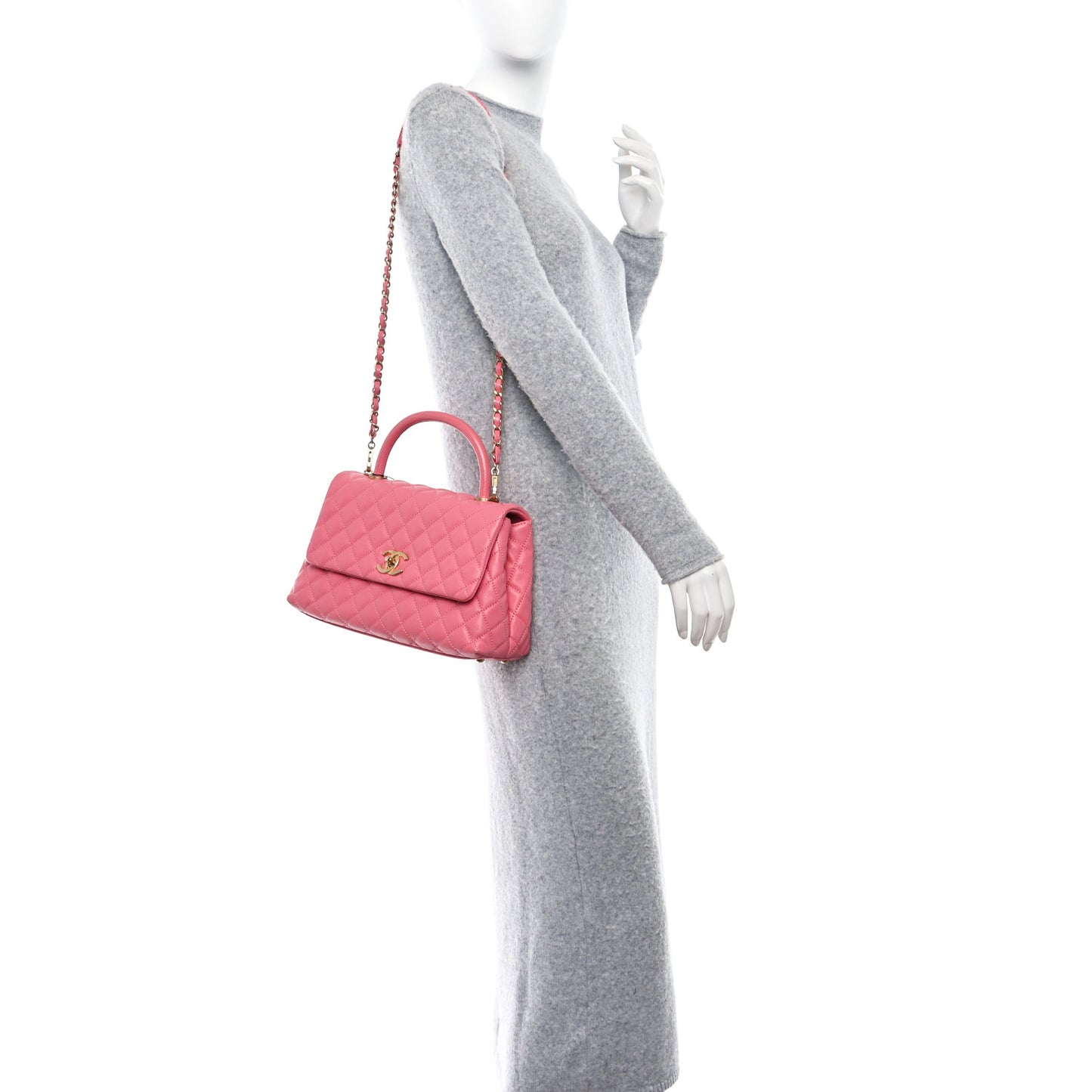 Caviar Lizard Embossed Quilted Small Coco Handle Flap Pink