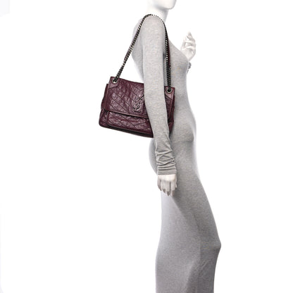 Saint Laurent Crinkled Calfskin Matelasse Monogram Medium Niki Chain Satchel Rouge Legion 2 of 11