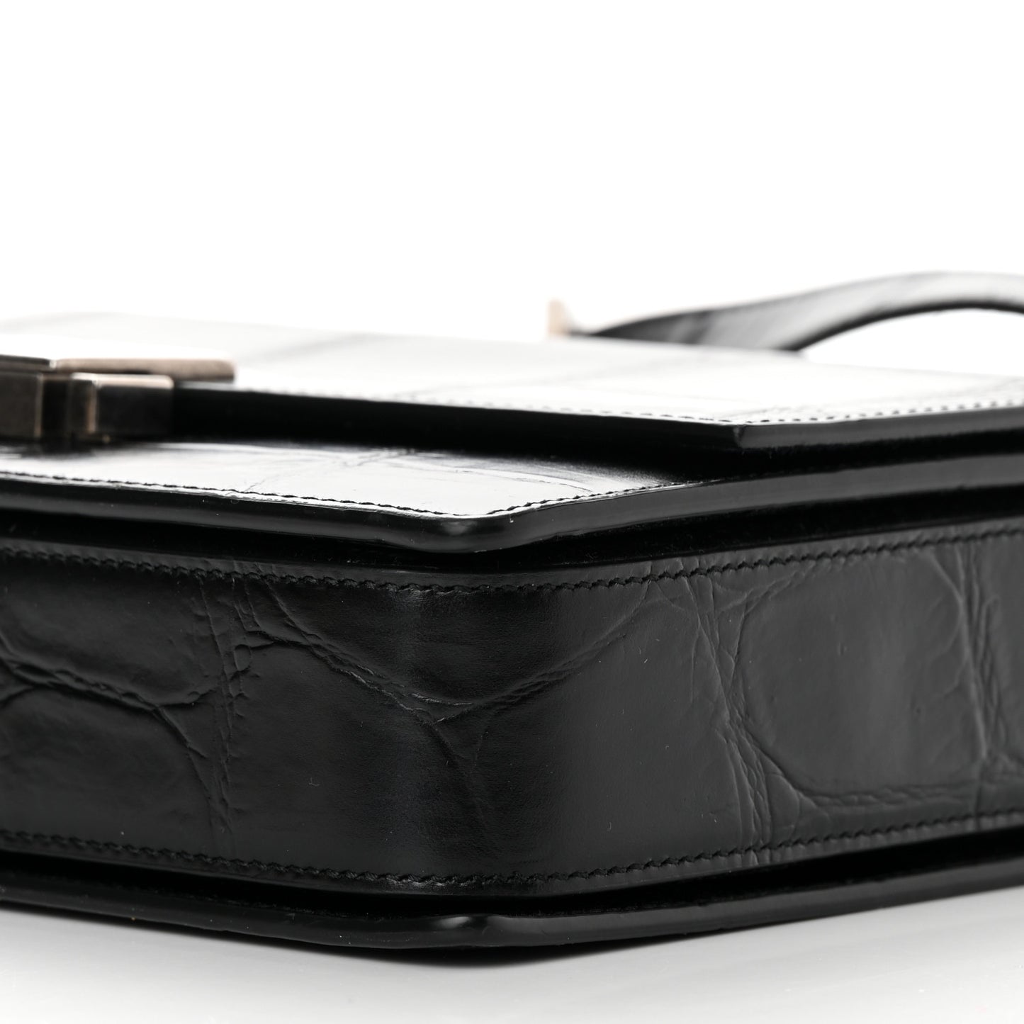 Calfskin Crocodile Embossed Medium Bellechasse Satchel Black