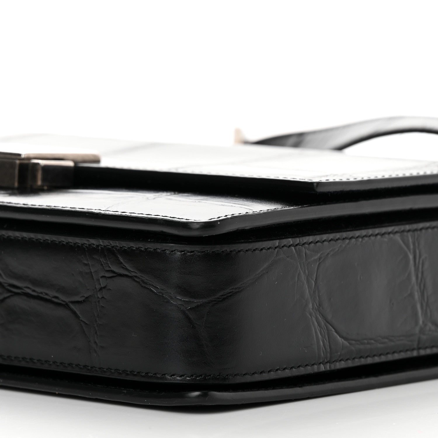 Saint Laurent Calfskin Crocodile Embossed Medium Bellechasse Satchel Black 10 of 14