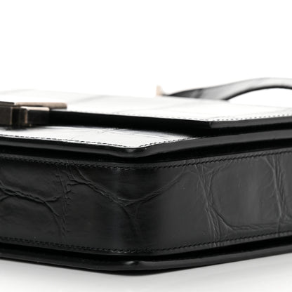 Saint Laurent Calfskin Crocodile Embossed Medium Bellechasse Satchel Black 10 of 14