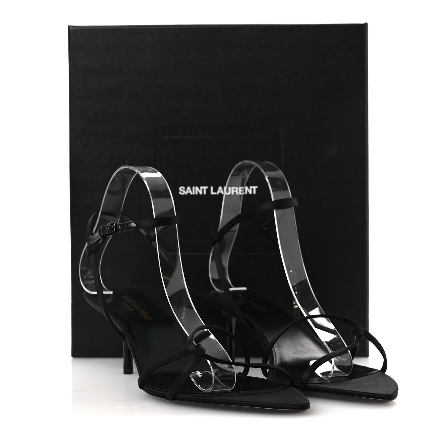 Crepe Satin Clara 55 Ankle Strap Sandals 41 Black