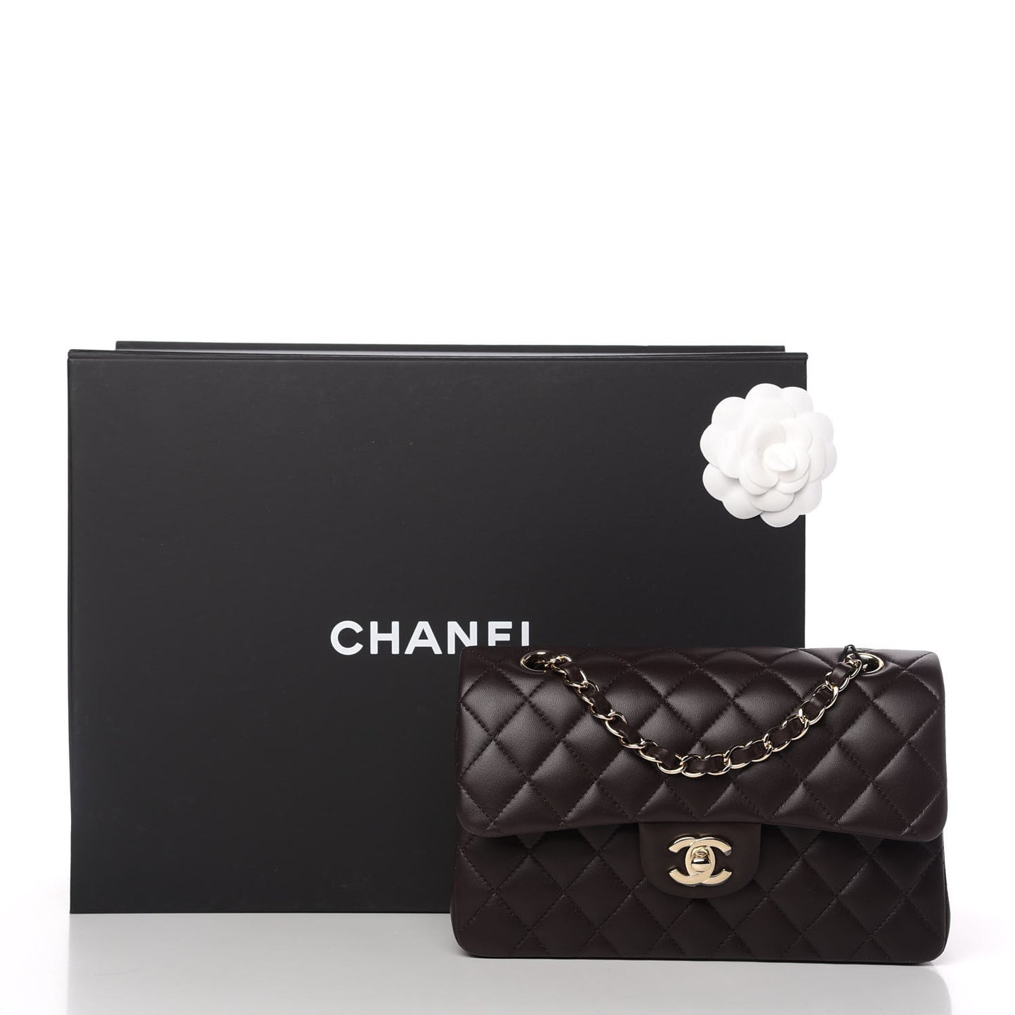 Lambskin Quilted Small Double Flap Dark Brown