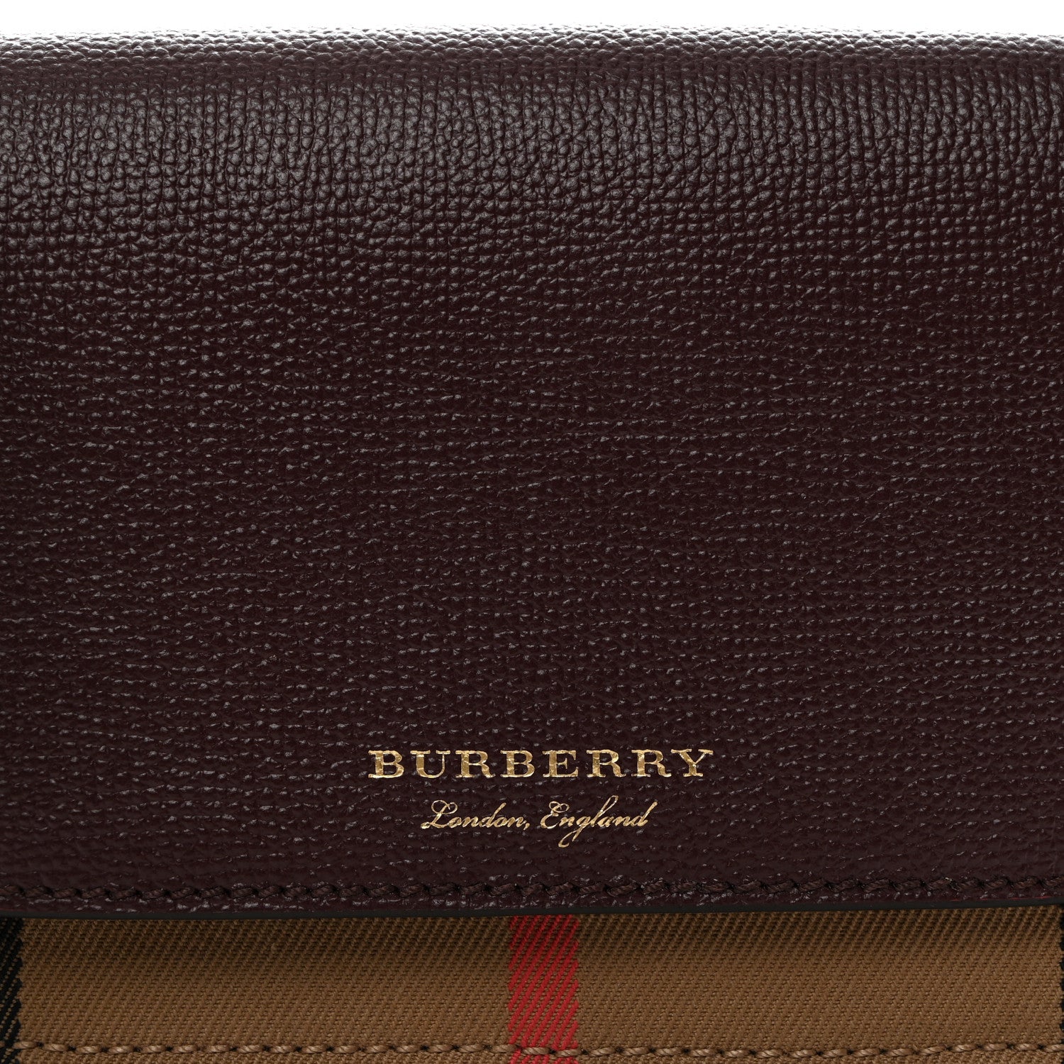 Burberry Grained Calfskin House Check Tartan Mix Hampshire Wallet On Chain Burgundy 10 of 12