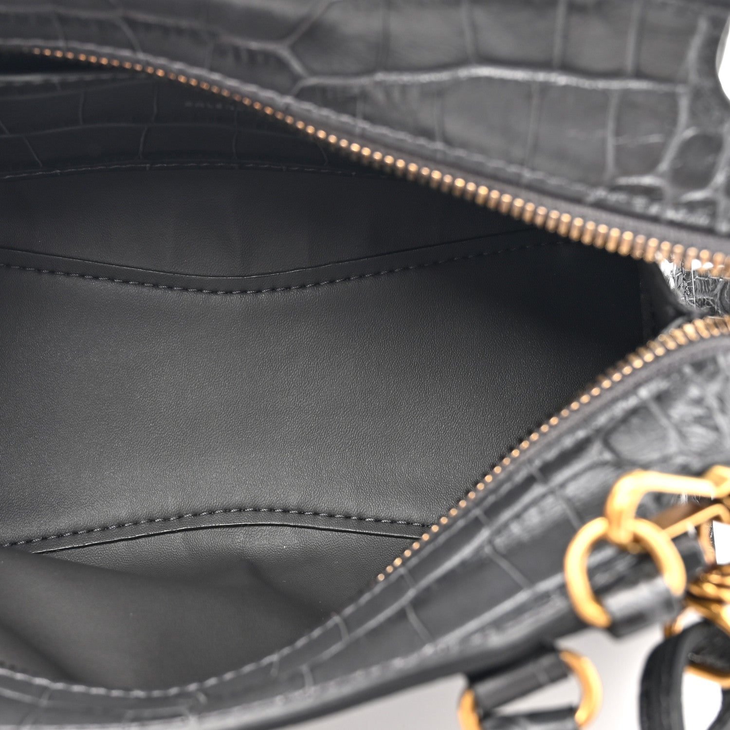 Balenciaga Shiny Supple Calfskin Crocodile Embossed Neo Classic Gold Hardware Mini City Black 5 of 13